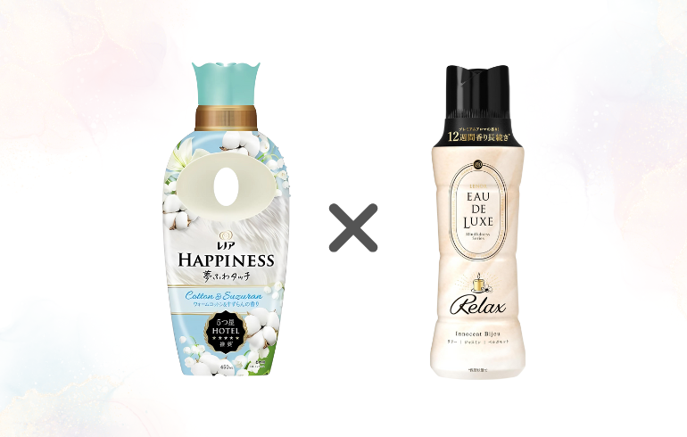 レノア Happiness ウォームコットン&すずらん × レノア EAU DE LUXE Relax イノセントビジュ 正面