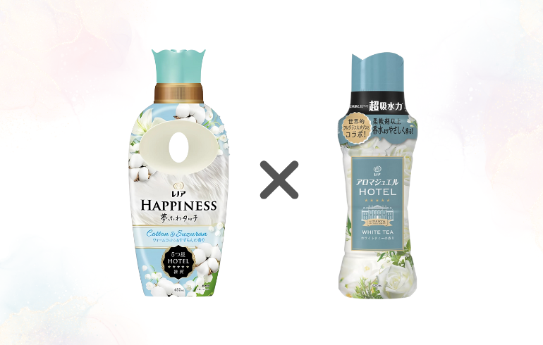 レノア Happiness ウォームコットン&すずらん × レノア アロマジュエル ホワイトティー 正面1