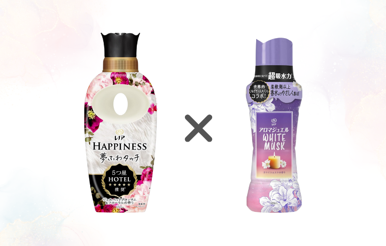 レノア Happiness ヴェルベットブロッサム × レノア アロマジュエル ホワイトムスク 正面
