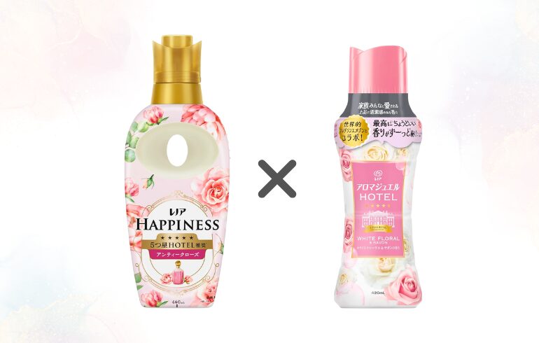 レノア ハピネス アンティークローズ × レノア アロマジュエル ホワイトフローラル＆サボン 正面 -2025-11