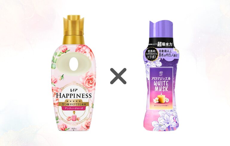 レノア ハピネス アンティークローズ × レノア アロマジュエル ホワイトムスク 正面-2025-11