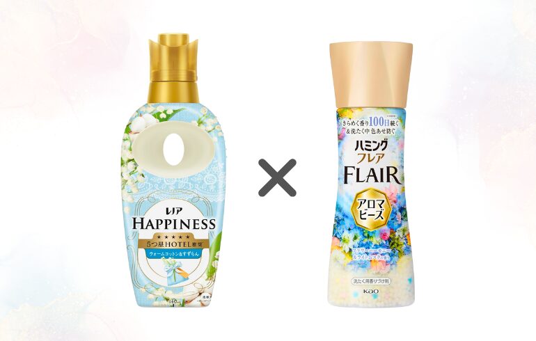 レノア ハピネス ウォームコットン&すずらん × ハミングフレア アロマビーズ フラワーハーモニー＆ライトムスク 正面 - 2025-11