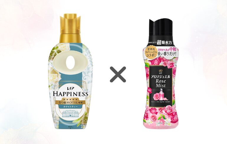 レノア ハピネス ホワイトティー × レノア アロマジュエル アンティークローズ 正面-2025-11