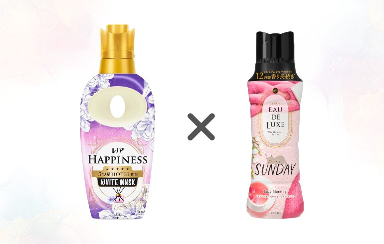 レノア ハピネス ホワイトムスク × レノア EAU DE LUXE SUNDAY Lazy Morning 正面-2025-11